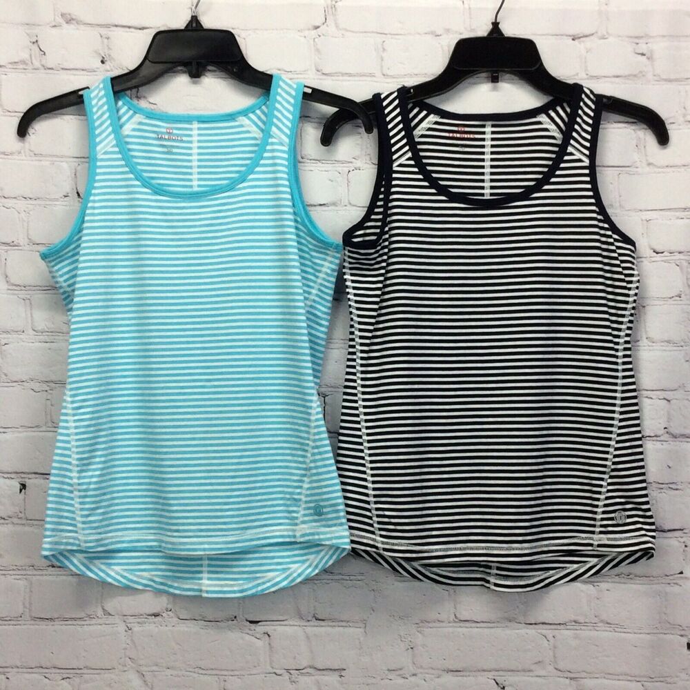Talbots Athletic Tank Tops Women's Size S Petite Aqua/White Navy/White Striped 2